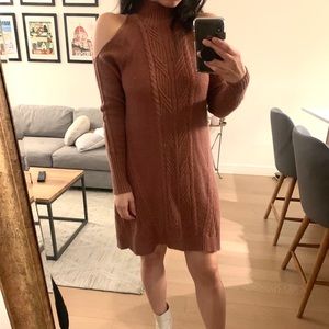 Mauve cold shoulder sweater dress